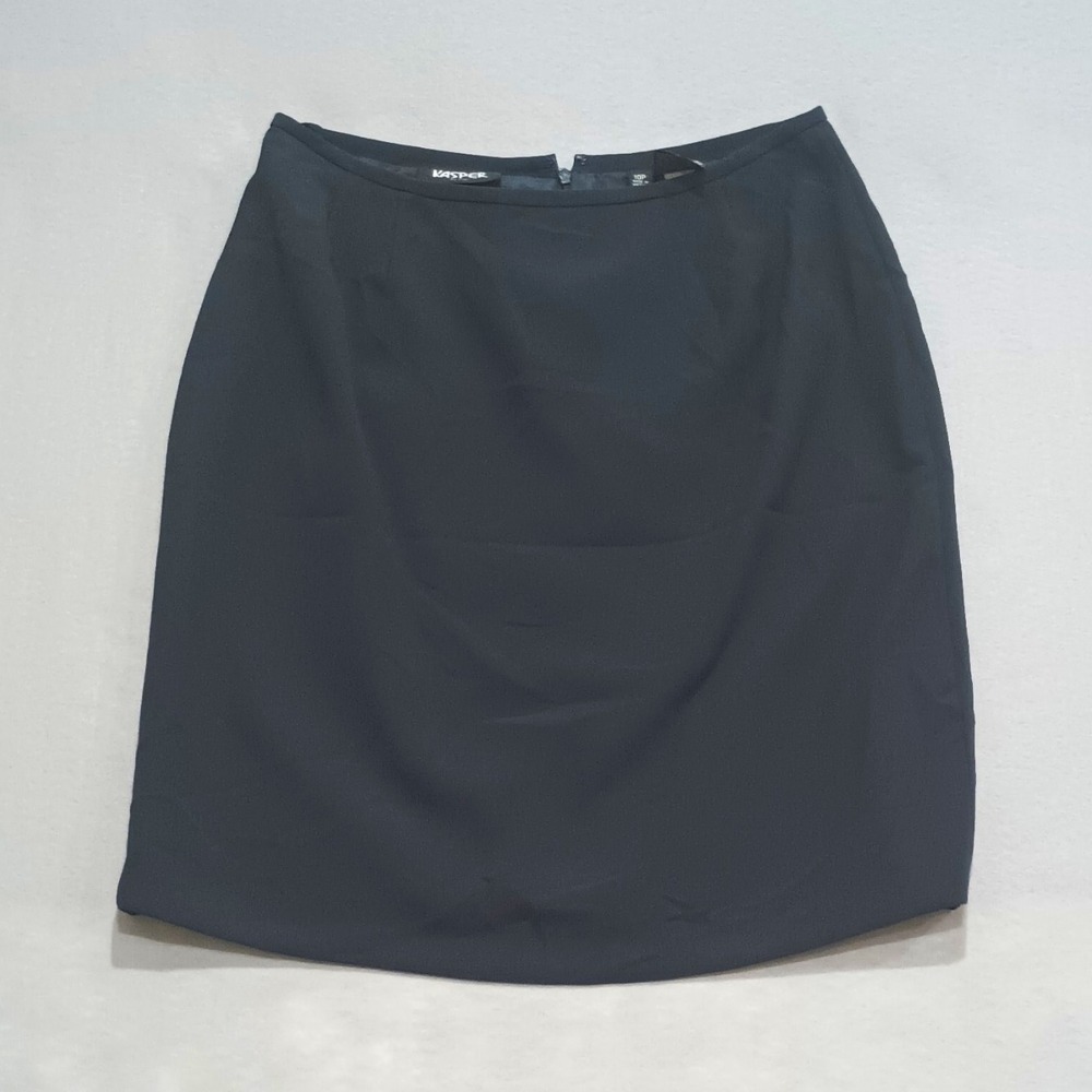 Kasper Women's Blue Solid Pencil Skirt Size 10P Petite Knee Length Zip Polyester